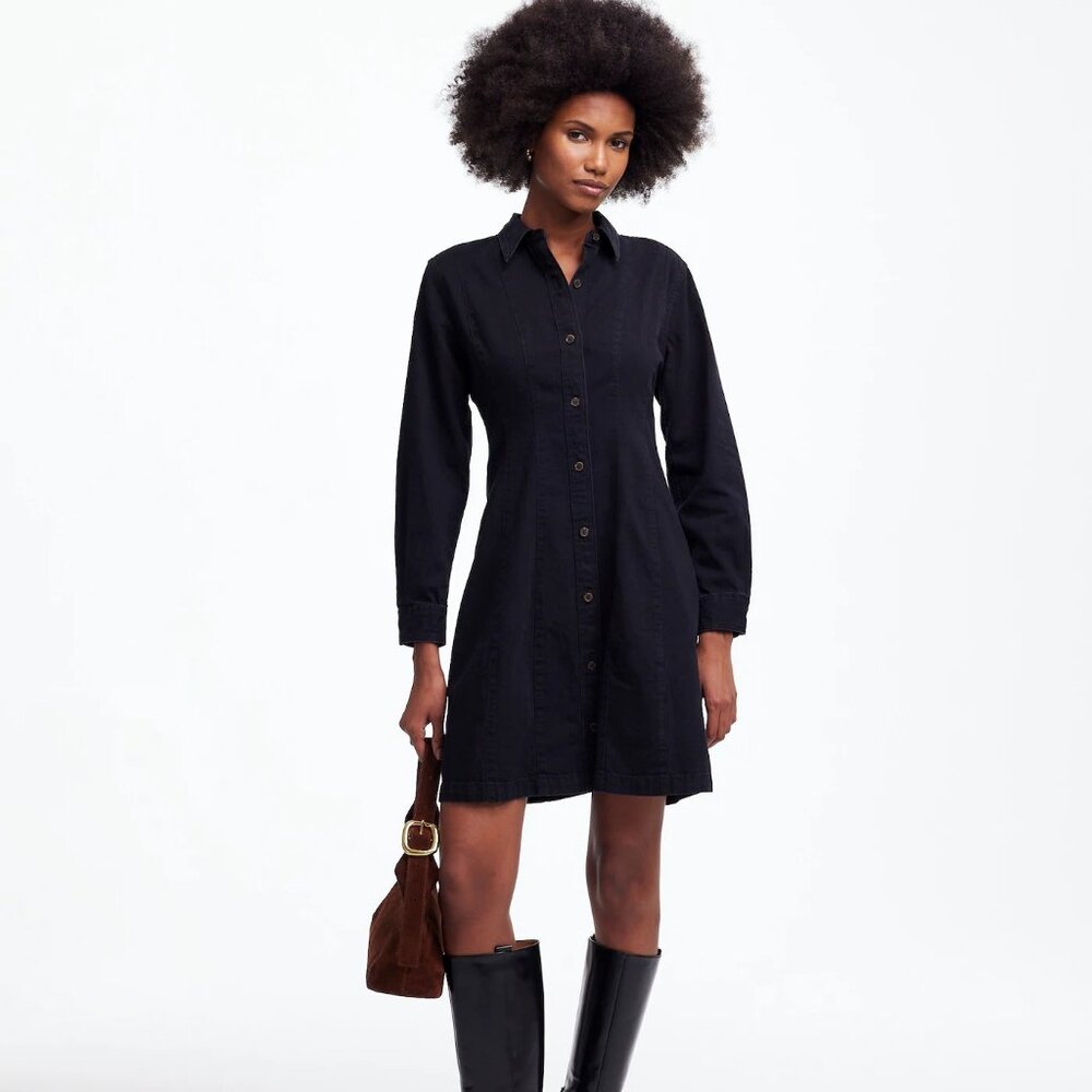Madewell Denim Seamed Mini Dress in Washed Black